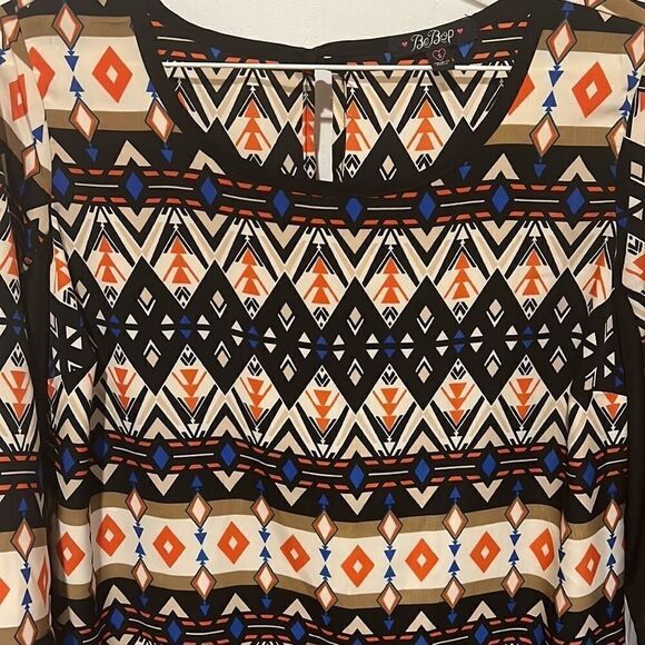 BeBop Tribal Patterned Dress with Black Tan Red and Blue - Picture 2 of 5